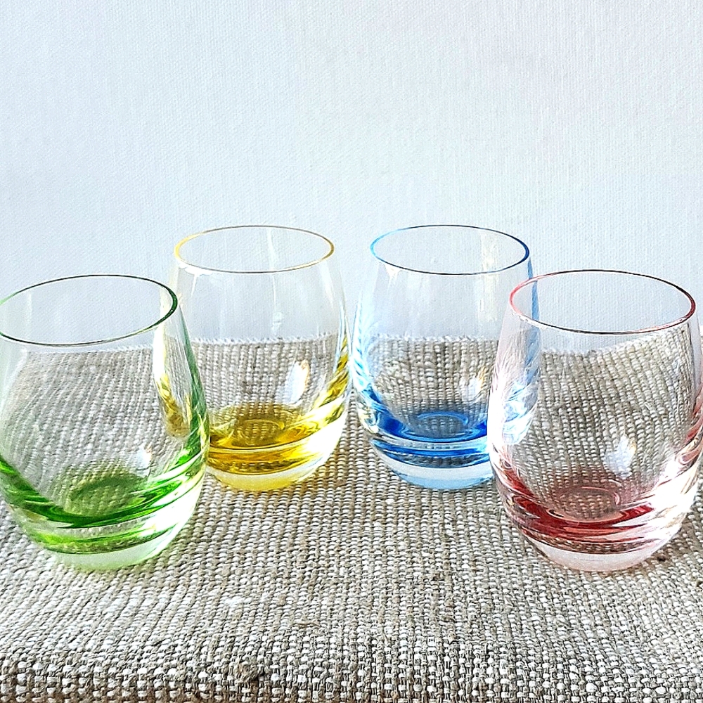 Vintage Mid Century Italian  Cordial Set of 4 Multi Color Handblown Glasses